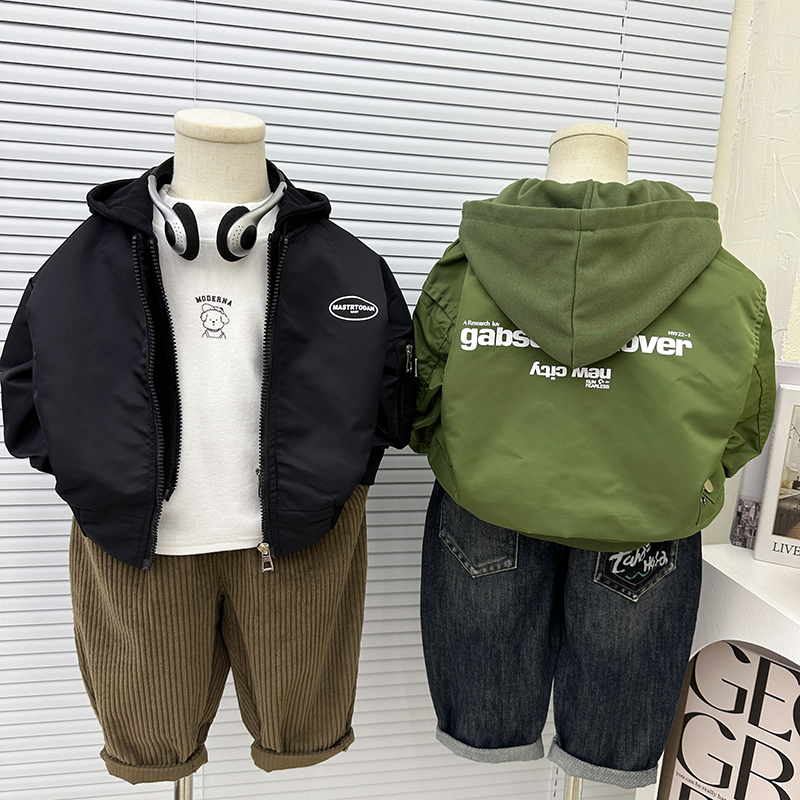 男童春秋假两件连帽棒球服外套