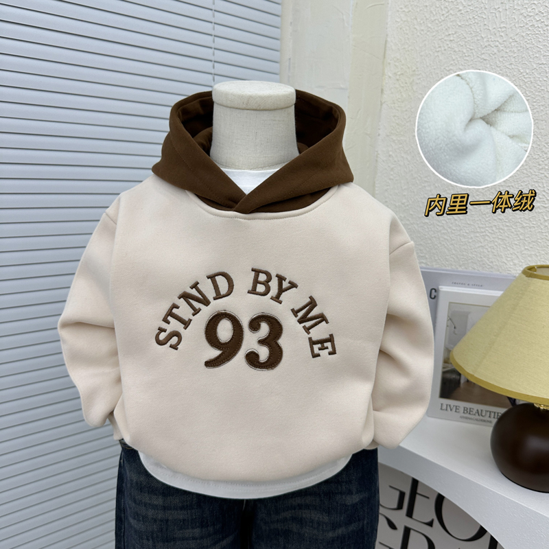 男童秋冬装一体加绒连帽卫衣