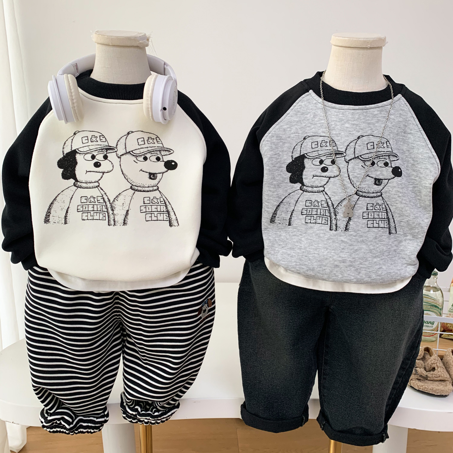 男童秋冬装插肩袖卡通加绒卫衣