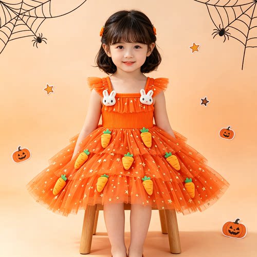 万圣节儿童服装中小女童宝宝cos幽灵南瓜公主裙Halloween公主礼服