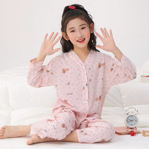 立领扩胸睡衣儿童夏季长袖