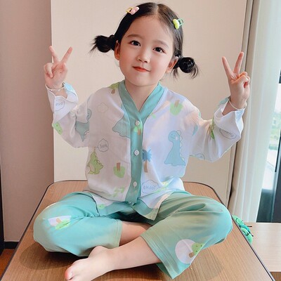 立领扩胸睡衣儿童夏季长袖