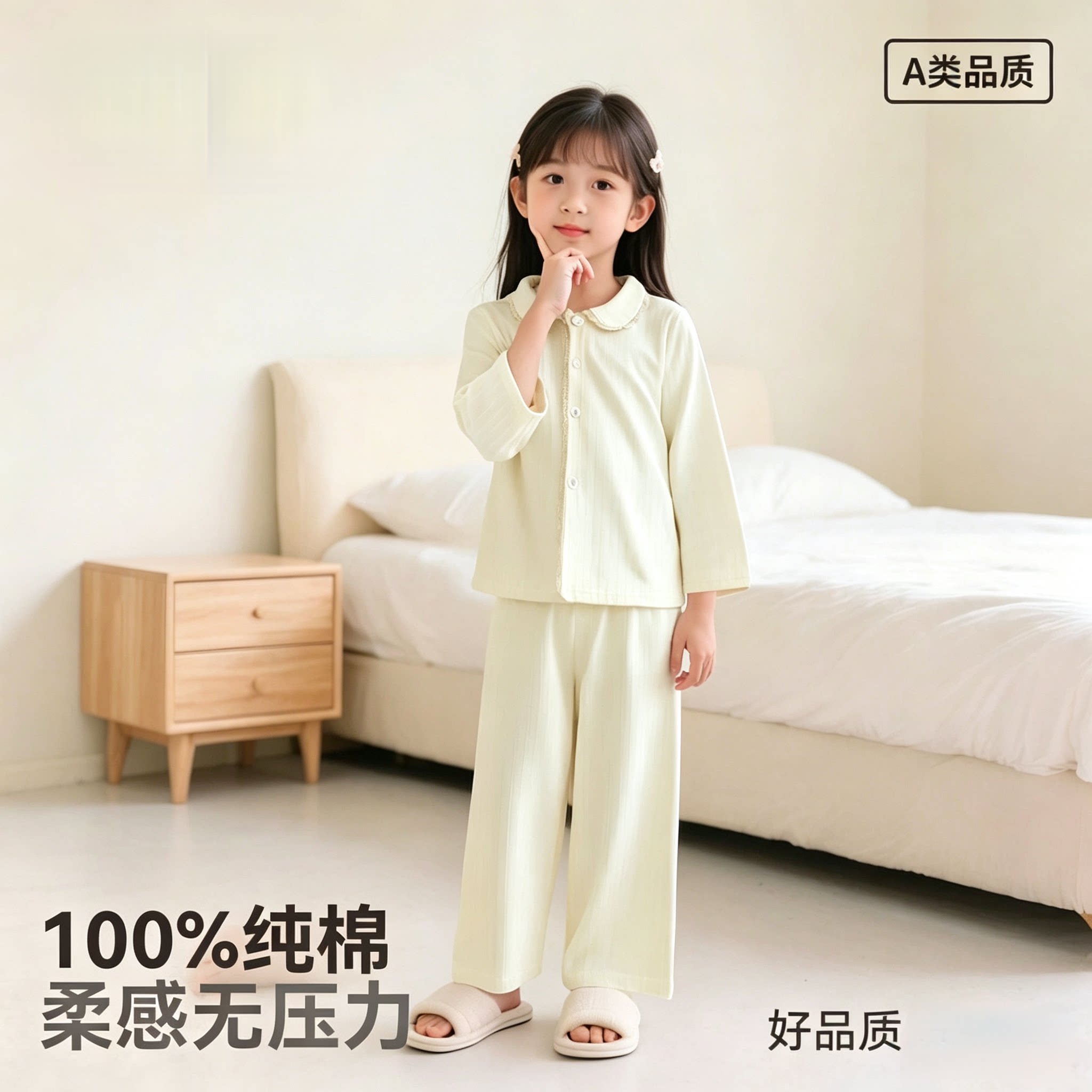 纯棉布料100全棉睡衣儿童女开衫长袖长裤家居服套装春秋母女装A类图片
