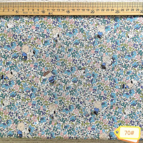 Charlie Brown's Flowers蓝80支高支高密纯棉布料手作面料70#