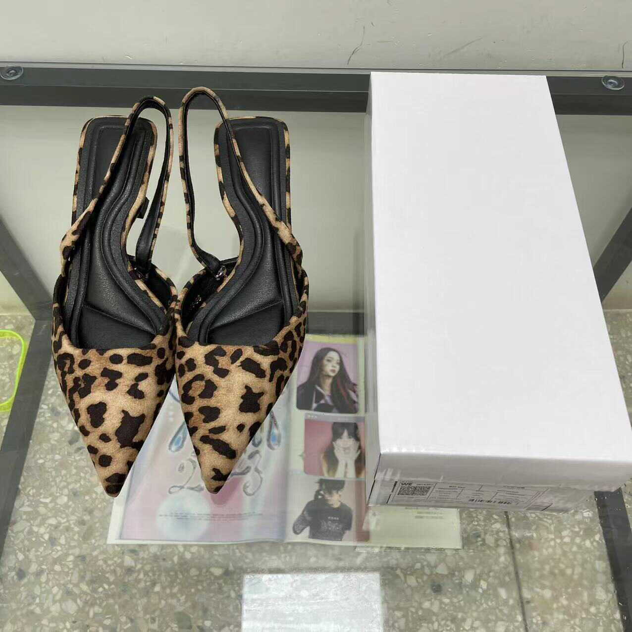 欧美豹纹细跟包头2024新款女鞋