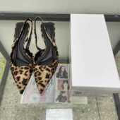 外贸原单女鞋 外穿包头半拖 豹纹细跟高跟凉拖鞋 2024新款 欧美时尚