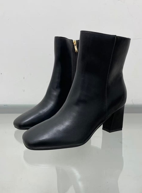 原单女鞋时尚方头粗跟短靴女新款外贸单靴子加绒女棉靴36-44码大