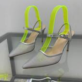 高跟尖头性感网纱一字扣气质细跟女凉鞋 新品 夏季 西班牙2024年同款