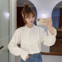 Real price design with retro stand collar and bubble sleeve top