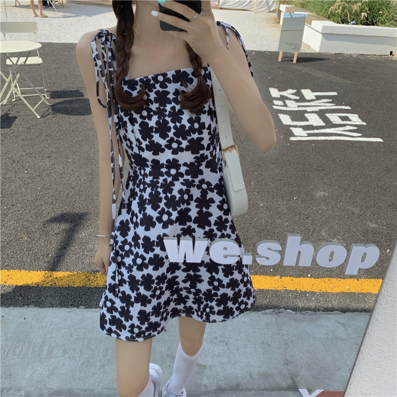 Real price flower suspender A-line dress