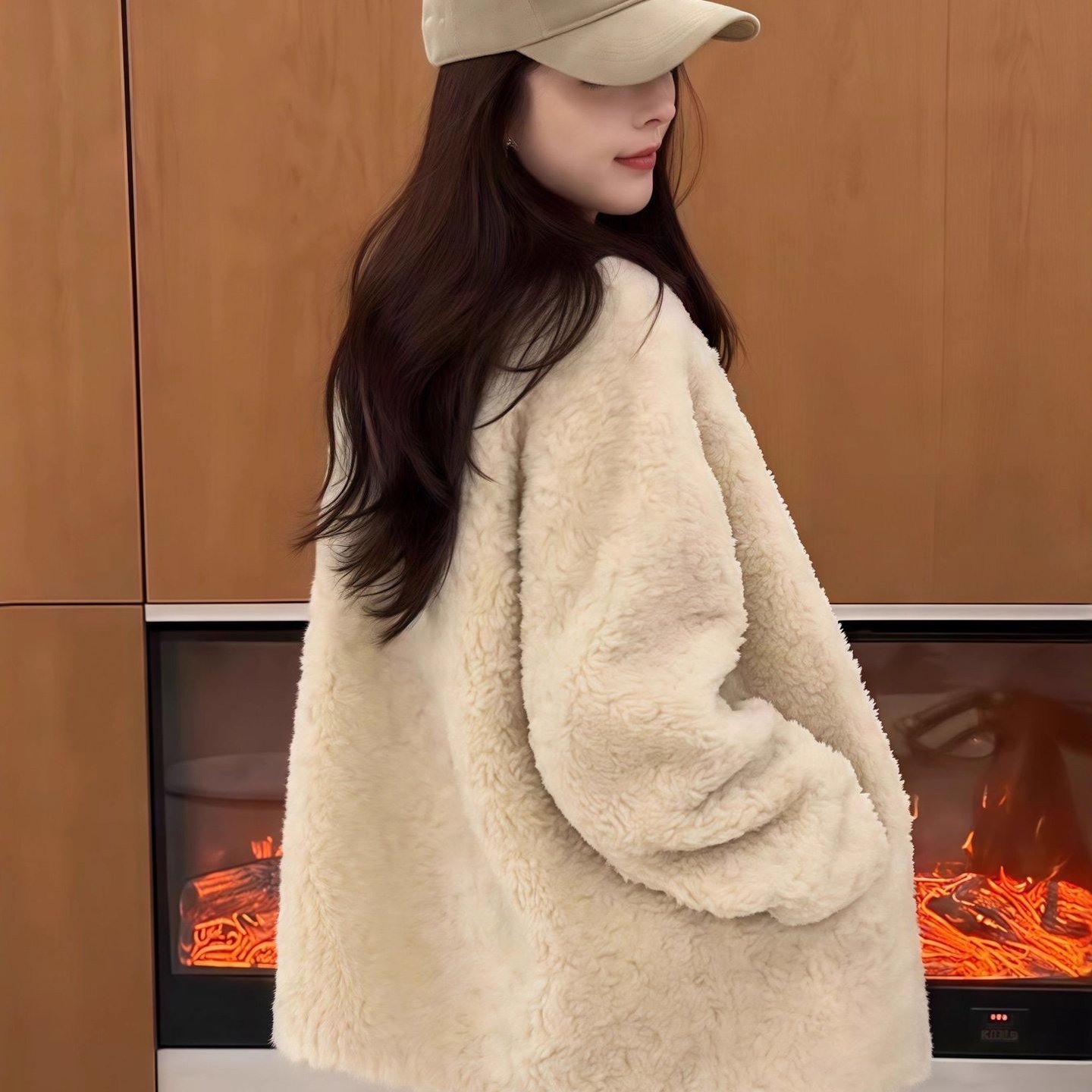 韩系双排扣毛毛绒外套女2025秋冬新款宽松中长款加厚皮毛一体大衣