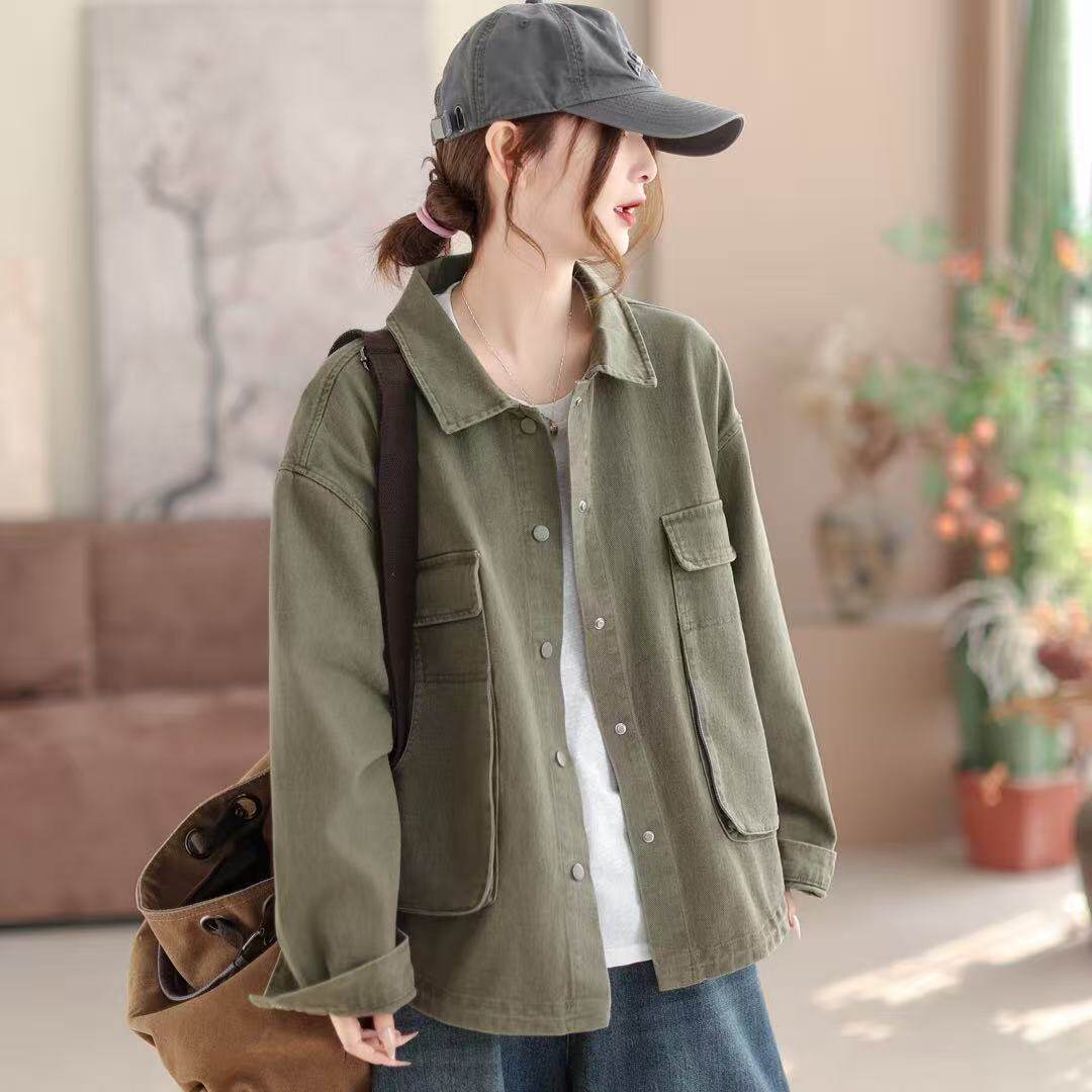 2026年春款外套女宽松休闲韩版学院风长袖开衫外套慵懒风上衣外套