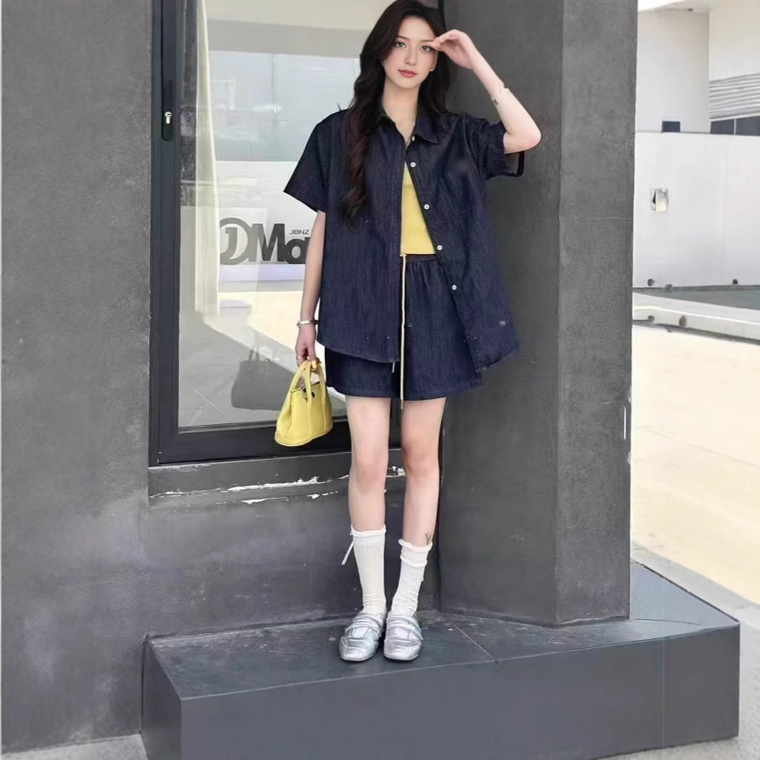 小个子牛仔短裤套装女夏季2025新款复古时尚洋气时髦薄款三件套