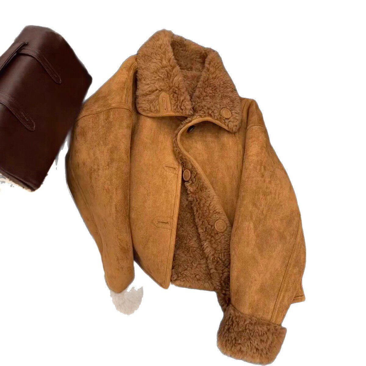 麂皮绒皮毛一体翻领羊羔毛棉服女冬季新款保暖加绒双面穿加厚外套