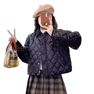 2025新款巨好看的轻薄粉色短款洋气夹棉羽绒棉服外套女款冬季棉袄