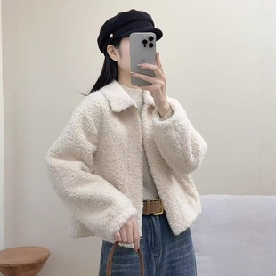 新年红羊羔毛外套女短款加厚冬25新款宽松感洋气毛绒外套小个