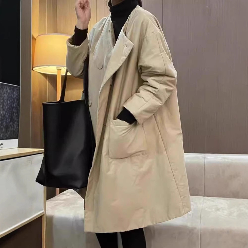 简约中长款棉衣棉服女2024秋冬新款宽松小众设计感休闲保暖厚外套