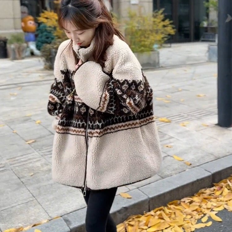 费尔岛风立领羊羔毛短外套女2025秋冬新款保暖加厚百搭皮毛一体潮,女装/女士精品,短外套,淘宝优惠券,粉丝福利购,淘宝优惠卷