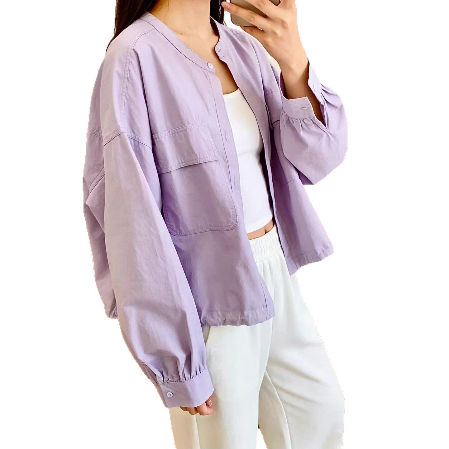 26年春款衬衫外套女宽松休闲长袖开衫上衣外套夹克慵懒风长袖外套