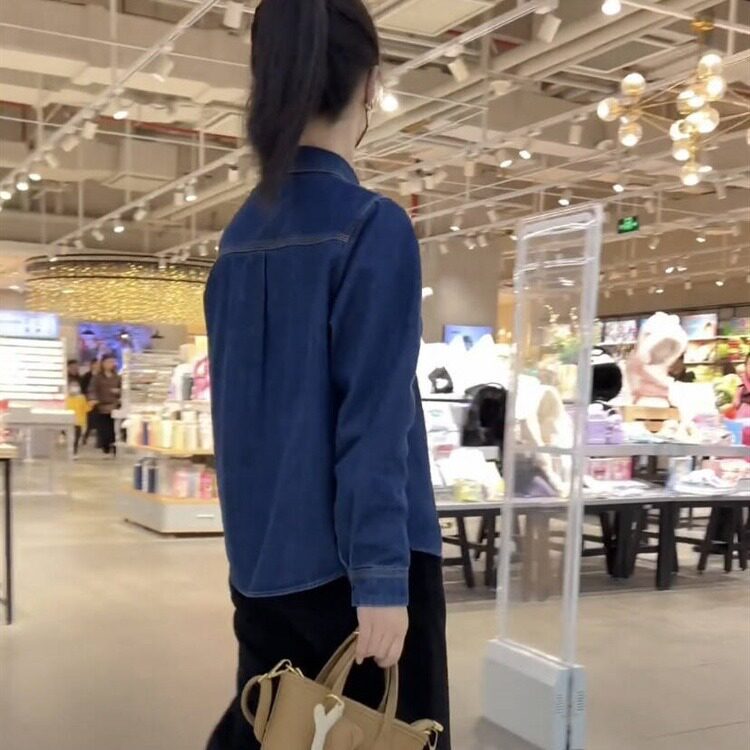 设计感短款内搭牛仔衬衫长袖2024春秋新款宽松休闲百搭衬衣外套