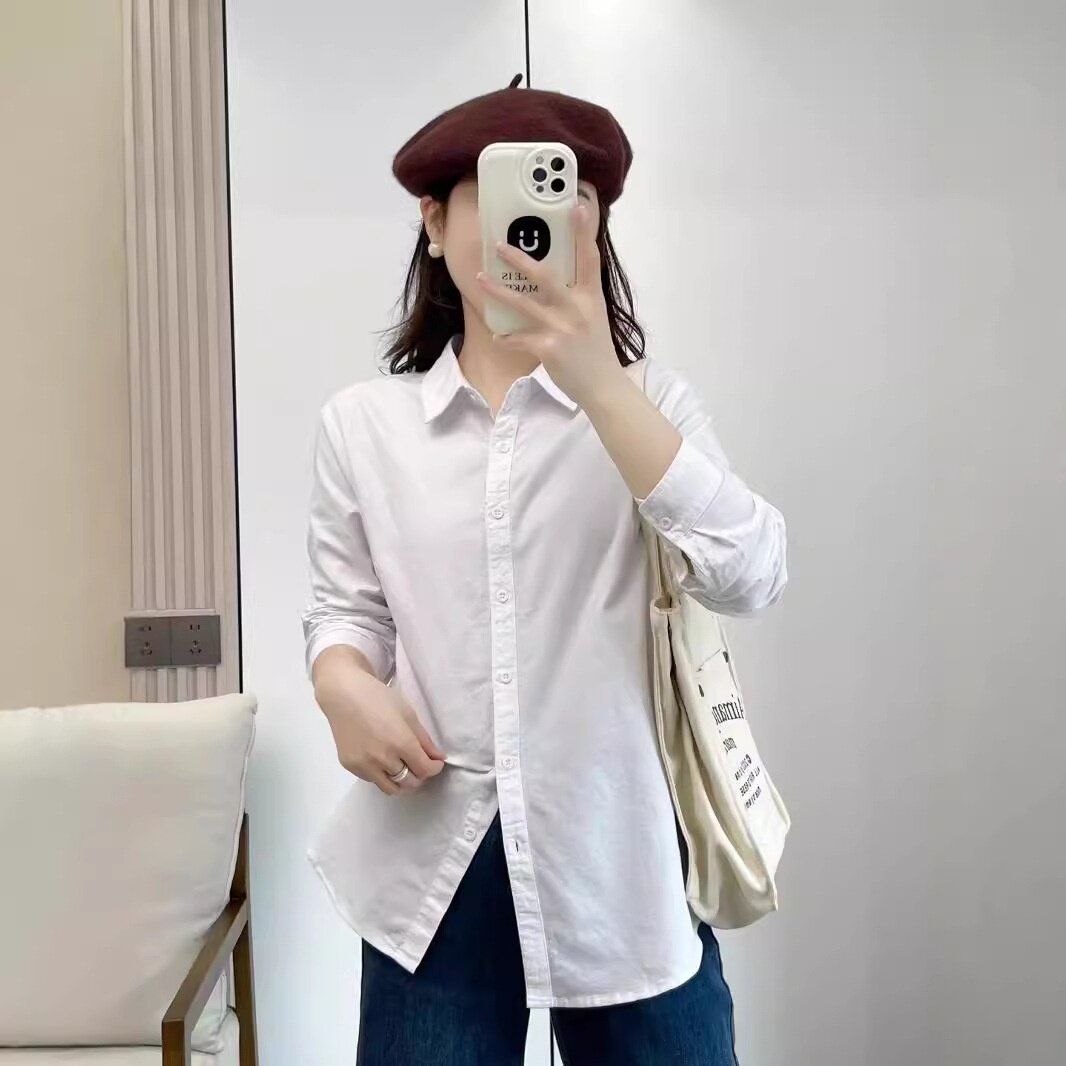 2024年秋款衬衫女宽松休闲韩版学院风衬衣长袖亲肤牛津纺衬衫