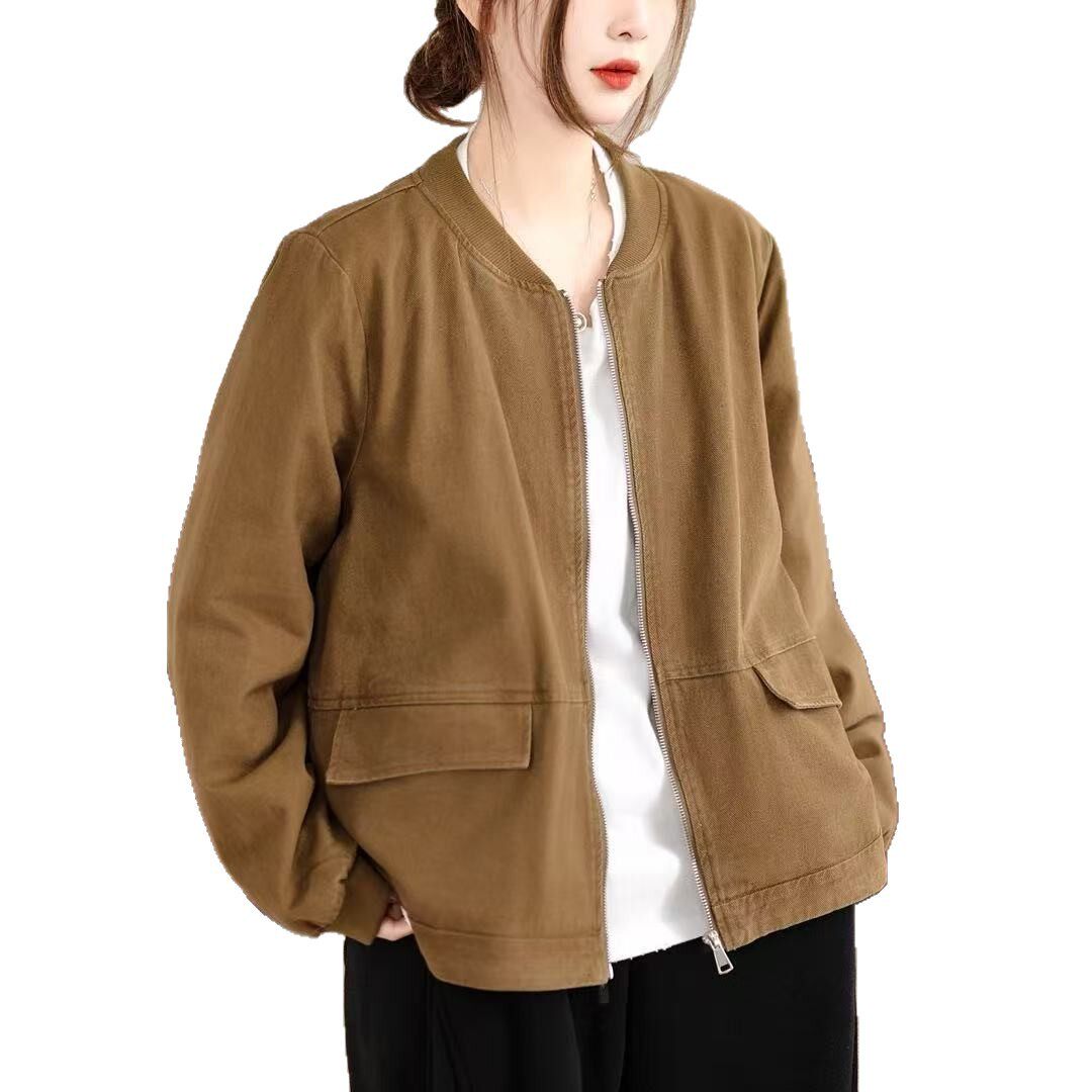 2026年春款外套女长袖开衫立领学院风外套宽松休闲慵懒风上衣外套