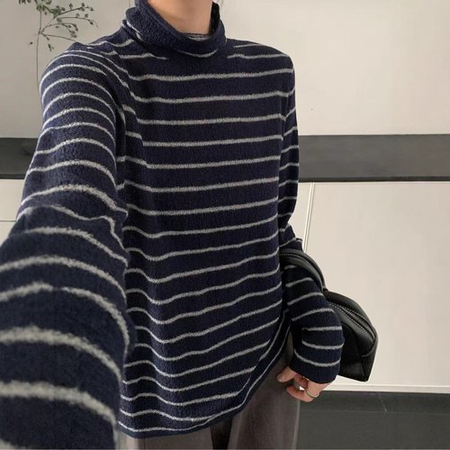 25年打底衫女条纹羊毛针织打底衫宽松休闲韩版学院风显瘦新款打底