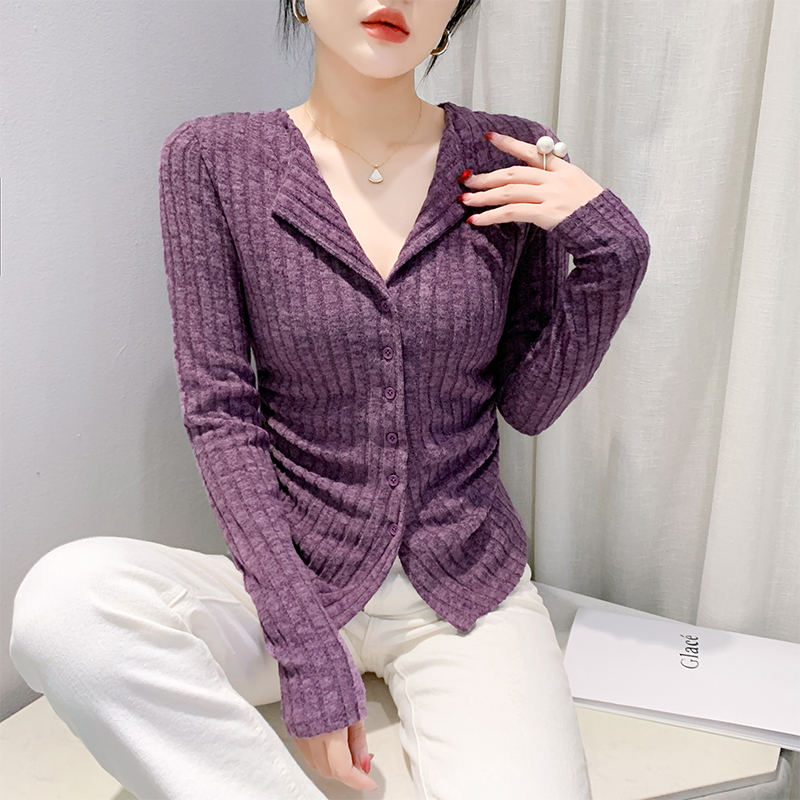 春秋气质减龄纽扣开衫针织上衣女