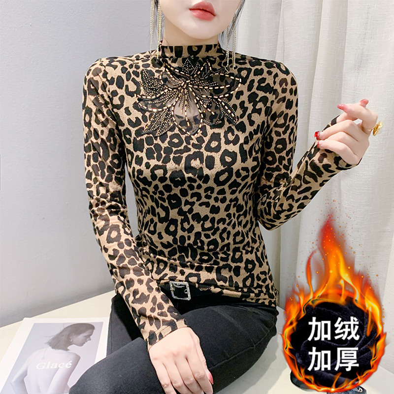 气质镂空烫钻加绒加厚打底衫女