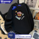 WASSUP BEAVER潮牌男女情侣宽卫衣复古宽松圆领蜡笔小新加绒上衣