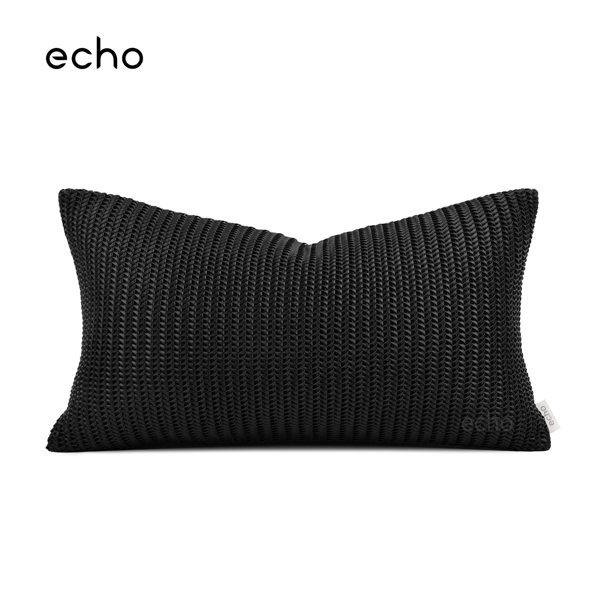 echo回声现代简约轻奢样板间黑色编织皮质抱枕沙发床上腰枕靠垫套