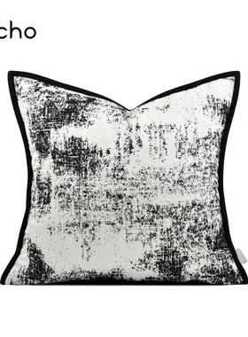 轻奢设计师款软装样板间新中式售楼处白黑色包边抱枕沙发客厅靠枕