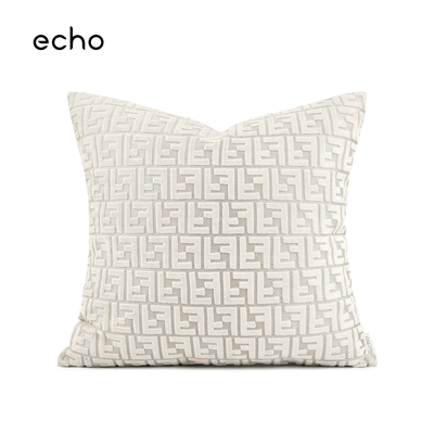 echo轻奢现代简约高档浮雕绒白色样板间靠垫别墅沙发双F大牌抱枕