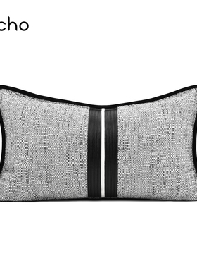 简约轻奢意式样板间新中式灰色棉麻拼接包边抱枕沙发客厅床上腰枕