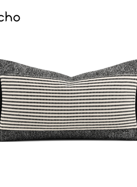 轻奢高档样板间别墅灰色棉麻拼接侘寂风抱枕沙发定制床上腰枕靠垫