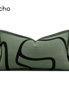 儿童房样板间绿色麂皮绒创意抽象毛巾绣床品抱枕定制床头腰枕靠垫