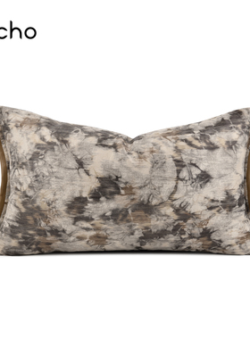 echo复古轻奢新中式橘咖灰色抱枕沙发客厅长方形样板间腰枕靠垫套