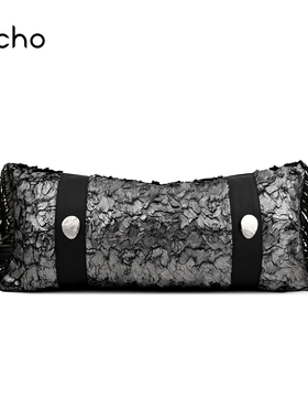 echo轻奢样板间抱枕灰色烫银港风腰枕别墅沙发靠包长条靠枕靠垫