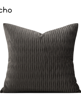 新中式样板间轻奢灰色褶皱绒纹理床上用品抱枕沙发靠垫定制靠枕套