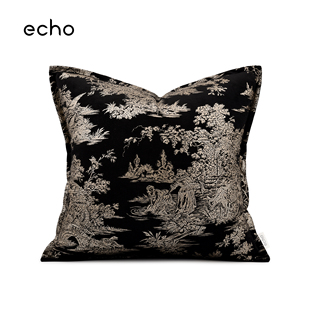 echo法式 抱枕老钱风样板间方枕床头靠垫 轻奢绒烫金高档贵气新中式