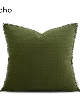 echo现代简约样板间儿童房飘窗绿色肌理绒锁边抱枕床上方枕靠垫套