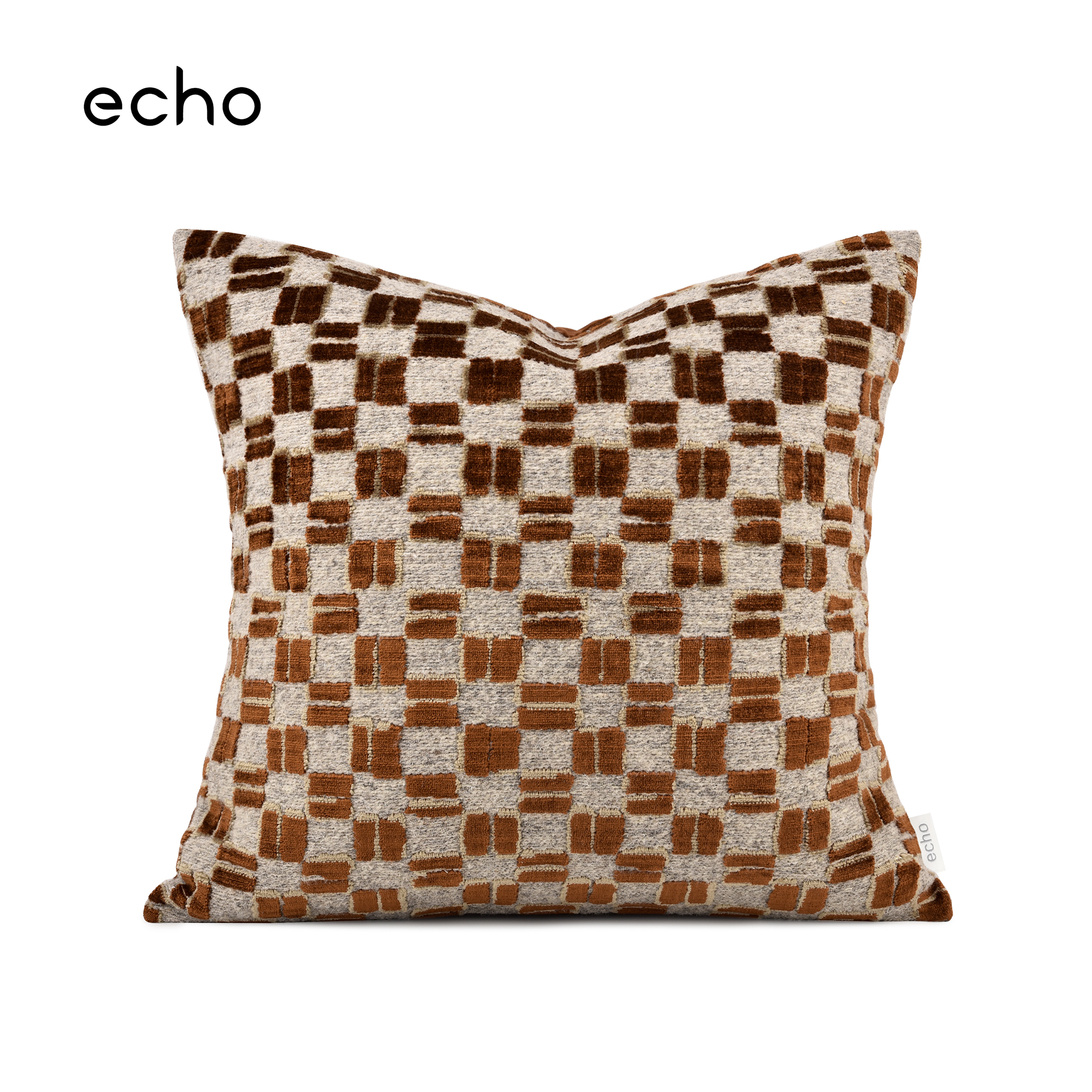 echo轻奢中古风进口割绒橘橙色几何格子样板间进口靠包靠垫抱枕