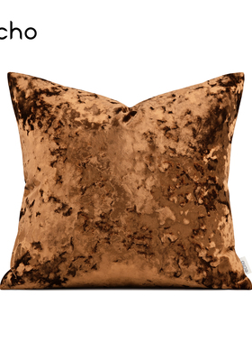 软装样板房抱枕沙发客厅轻奢橘橙色高级进口冰花绒方形靠枕床靠垫