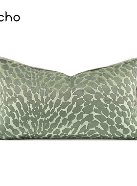 echo法式轻奢样板间豹纹Leopard print绿色进口天鹅绒腰抱枕沙发