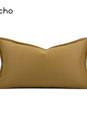 现代轻奢样板间美式姜黄色格子抱枕沙发靠枕定制床上腰枕靠垫软包