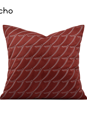 新中式轻奢样板间中国风红色汉字绣花国潮抱枕沙发方形床头靠枕套