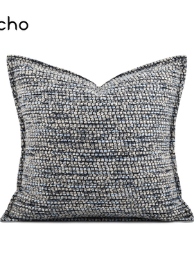 轻奢样板间抱枕新中式蓝灰色棉麻肌理感侘寂风沙发客厅靠枕靠垫套