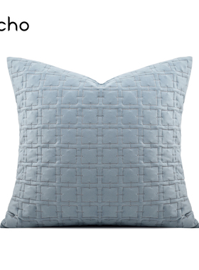 轻奢样板间抱枕新中式天蓝色绣花裥棉沙发客厅靠枕定制床头靠垫套