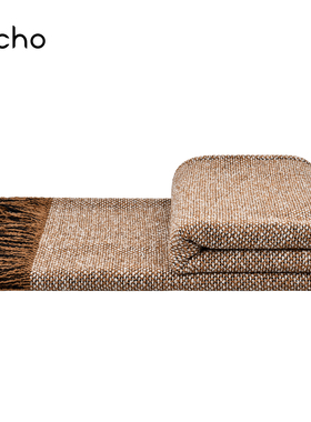 轻奢样板房搭毯床尾巾新中式橘橙咖色棉麻流苏床尾毯搭巾沙发盖毯