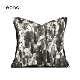 轻奢新中式样板间黑白泼墨水墨画抱枕售楼处沙发床上方枕靠垫软包